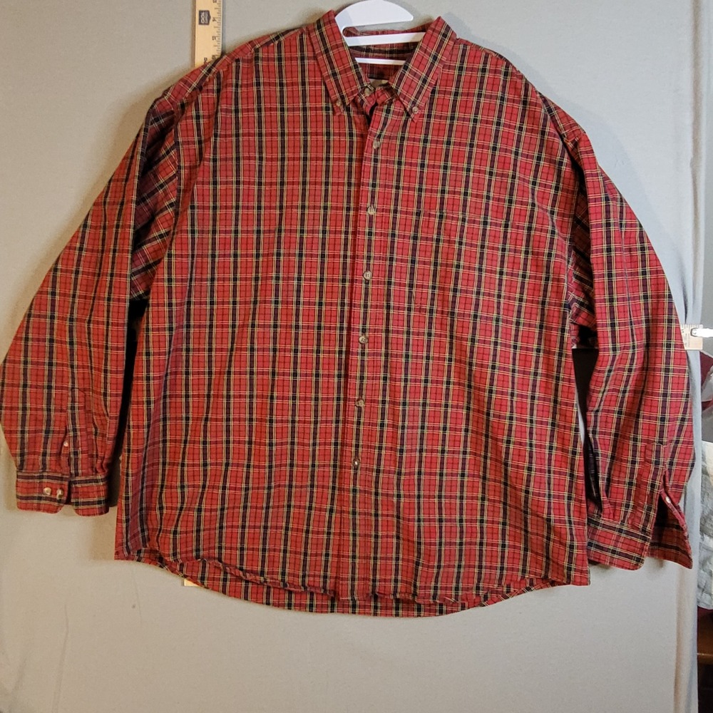 Eddie Bauer Mens XXL Red Plaid Button‎ Down Shirt Long Sleeve 100% Cotton 643